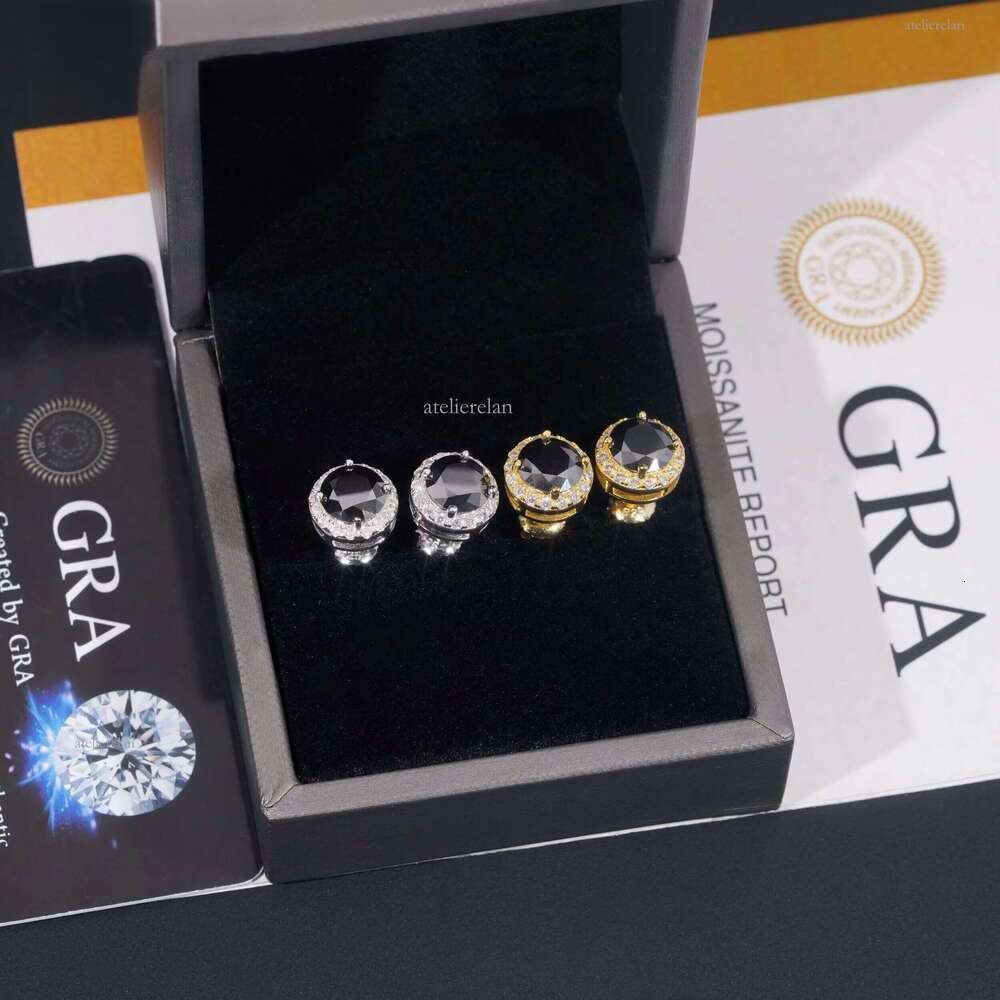 Fashion Jewelry Sterling Sier Hip Hop Screw Back Halo 7.5mm Center Stone Moissanite Studs Earrings