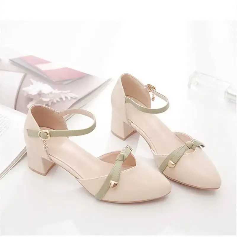 2024 New Mid Heel Versatile Thick Heel High Heel Shoes Baotou Single Shoes for Women W250910