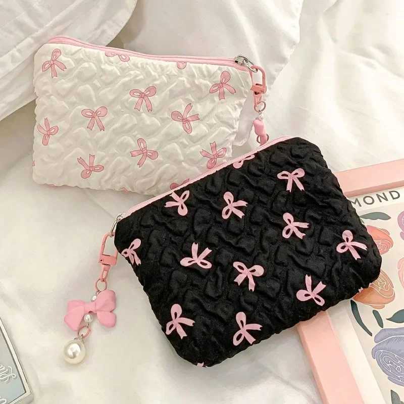 Cute Pink Bow Makeup Bag Mini Storage Case for Lipstick Card Sanitary Napkin Holder Womens Cosmetic PouchXJ250910