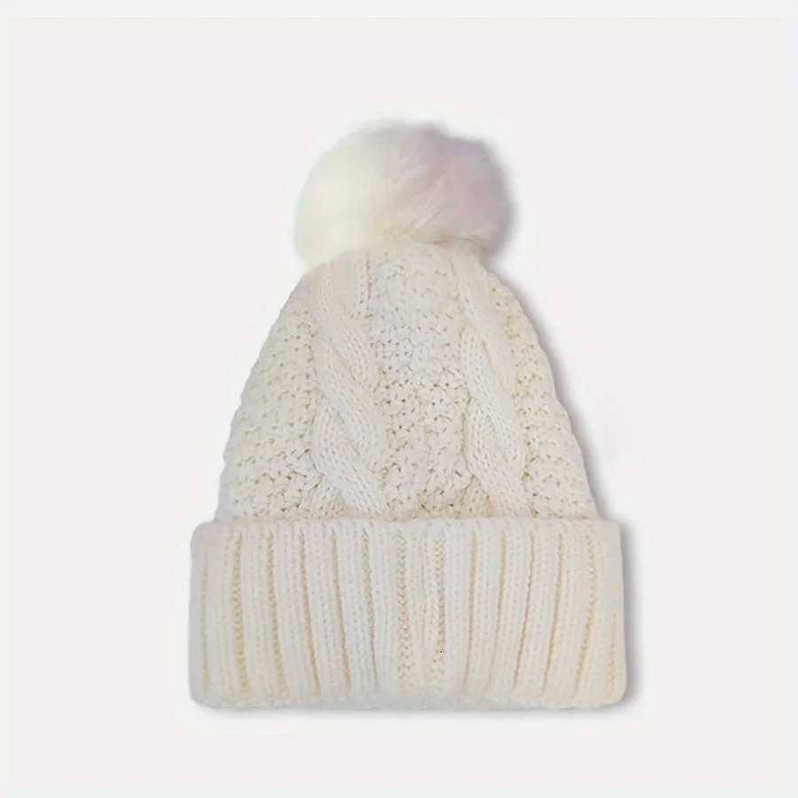 Winter Windproof Knitted Hat with Pp Solid Color Thick Plover Beanie for Wen Girls Cold Weather Protection G250910