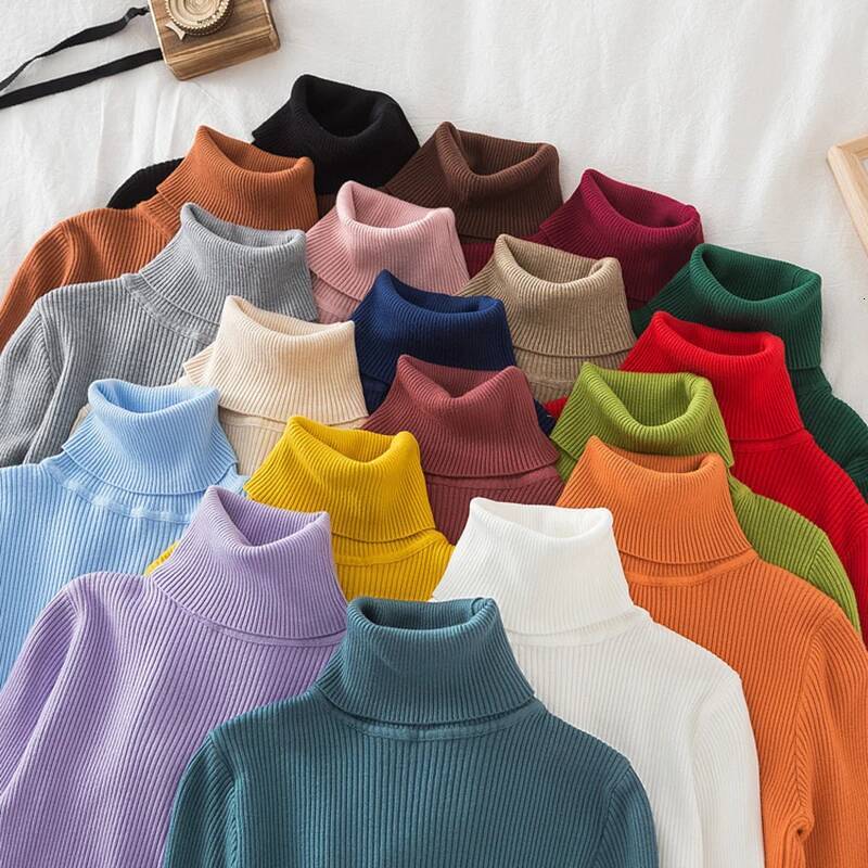 2025 Turtleneck Sweater Knitted Pullovers Cashmere Jumpers Basic Solid Soft Sweaters Women Autumn Winter Casual Top dongdumaoyi