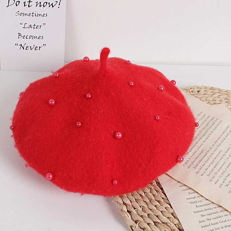 Fashion New ss Kids Girls s Berets Lovely Pearl Beanies Hats Spring Autumn Winter Toddr Girls Hats Photography Props G250910