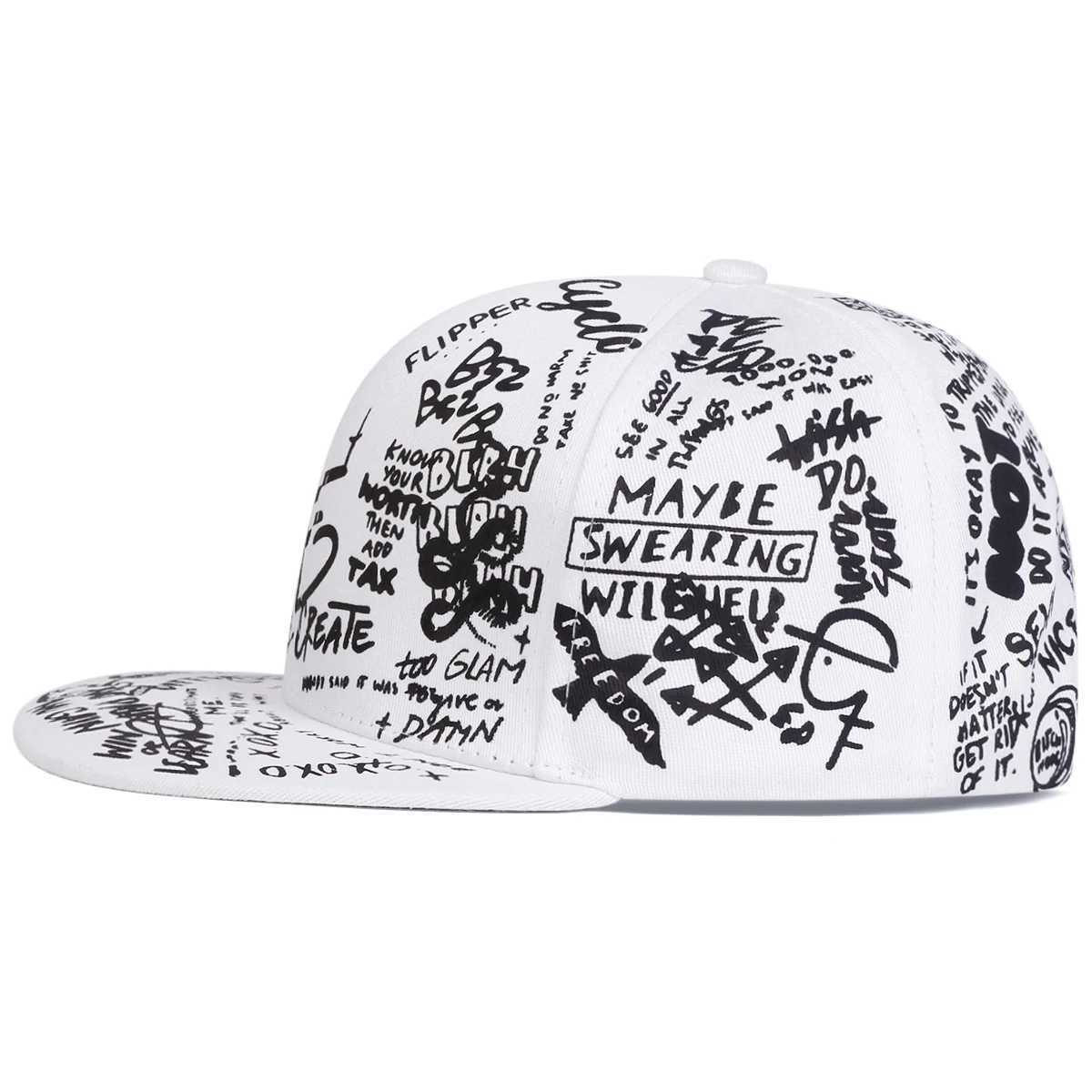Unisex Black and white tter Graffiti Printing Hiphop Hats Spring Autumn Outdoor Adjustab Casual Baseball s Sunscreen Hat G250910