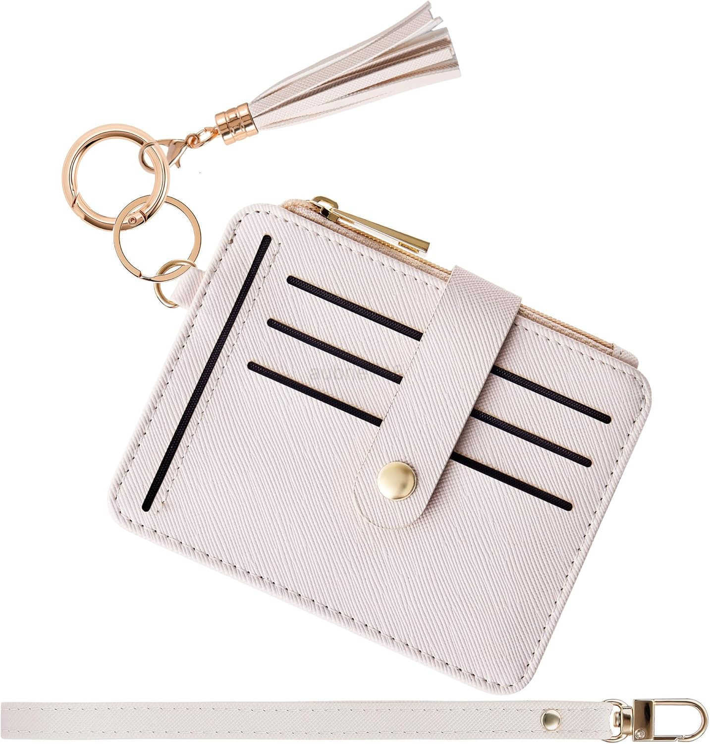 Keychain Wallet with Bracelet RFID Blocking Wristlet Credit Purse Card Holder Silicone Bead Tassel Key Ring for WomenZ250910