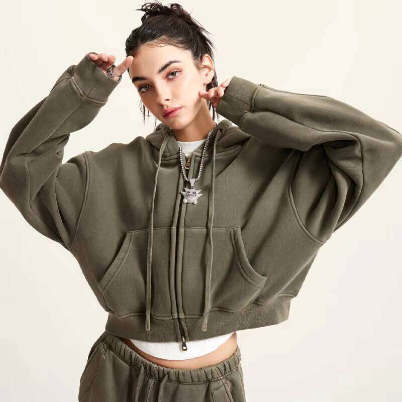 High Quality 360gsm Wool Clothing Logo Pullover Hoodie Ladies Long Sleeve Cut Top