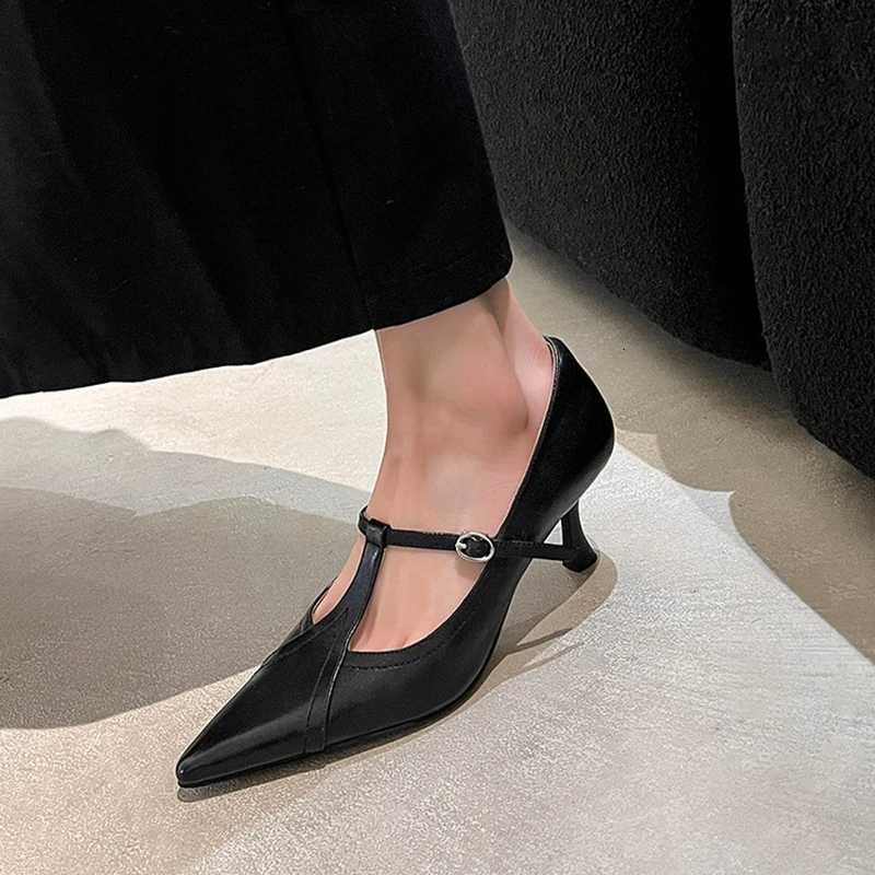 NEW SpringAutumn Women Pumps Genuine Leather Shoes for Women Pointed Toe Thin Heel Shoes Concise Tstrap Shallow Designer Shoes W250910