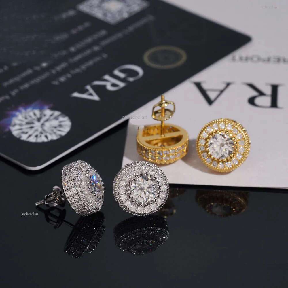 New Style Unisex 1ct D Color Pure Sier with Moissanite Hip-Hop Stud Earrings