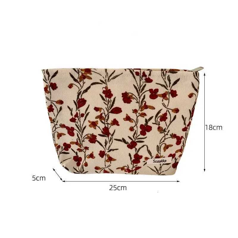 Makeup Bag for Women Portable Corduroy Vintage Flower Travel Wash Mobile Phone Storage Bag Girl Make Up Case PouchXJ250910