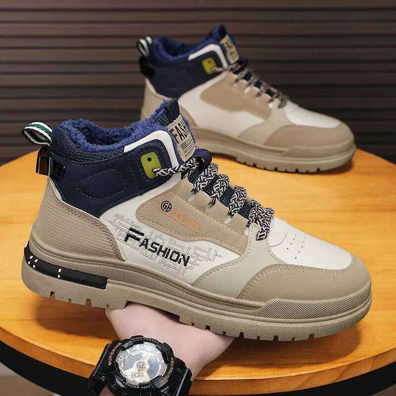Men's 2025 new winter fleece warm cotton shoes, thick-soled work protection men's shoes, leather surface outdoor work boots