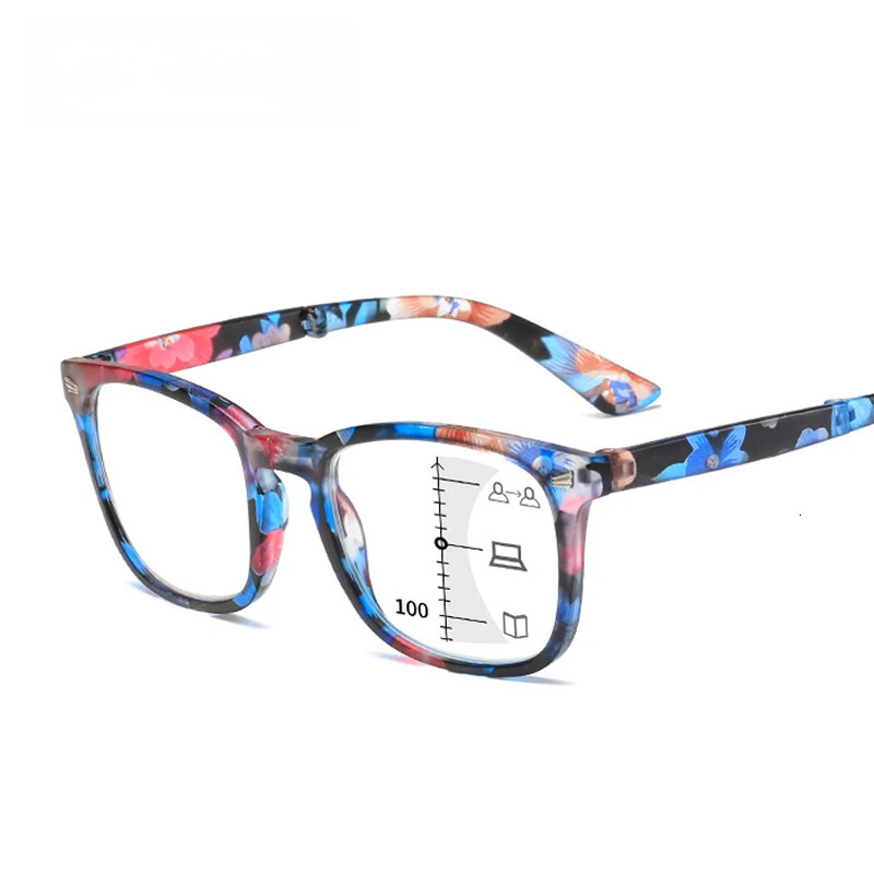 Retro Floral Folding Multifocal Progressive Reading Glasses Anti-blue light Far and Near double Optical Presbyopic for Women Men