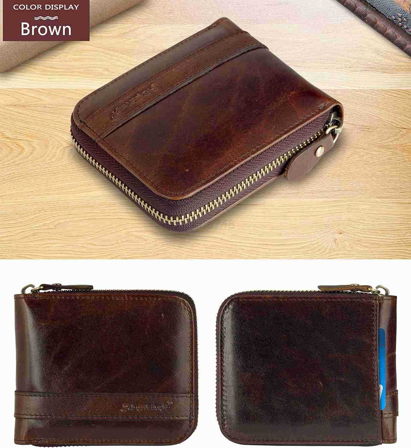 Mens Genuine Leather Short Ziparound Bifold WalletZ250910