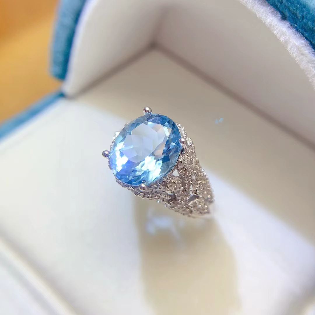 Sky blue gemstone silver ring natural topaz jewelry 9mm*11mm 4ct genuine topaz ring for party birthday gift for women