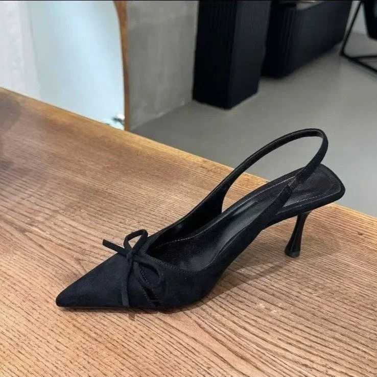 Womens Kitten Heels Slingbacks Sandals Leopard Genuine Leather Pointed Toe Party Wedding Shoes Woman Quality Pumps Bow W250910