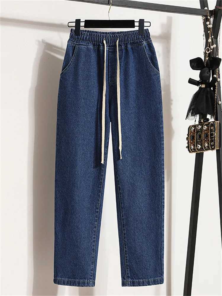 Botvotee Retro Womens Vintage Washed Straight Leg Jeans Elastic Waist Wide Denim Pants Loose Fit Casual Comfortable Trousers Z250910