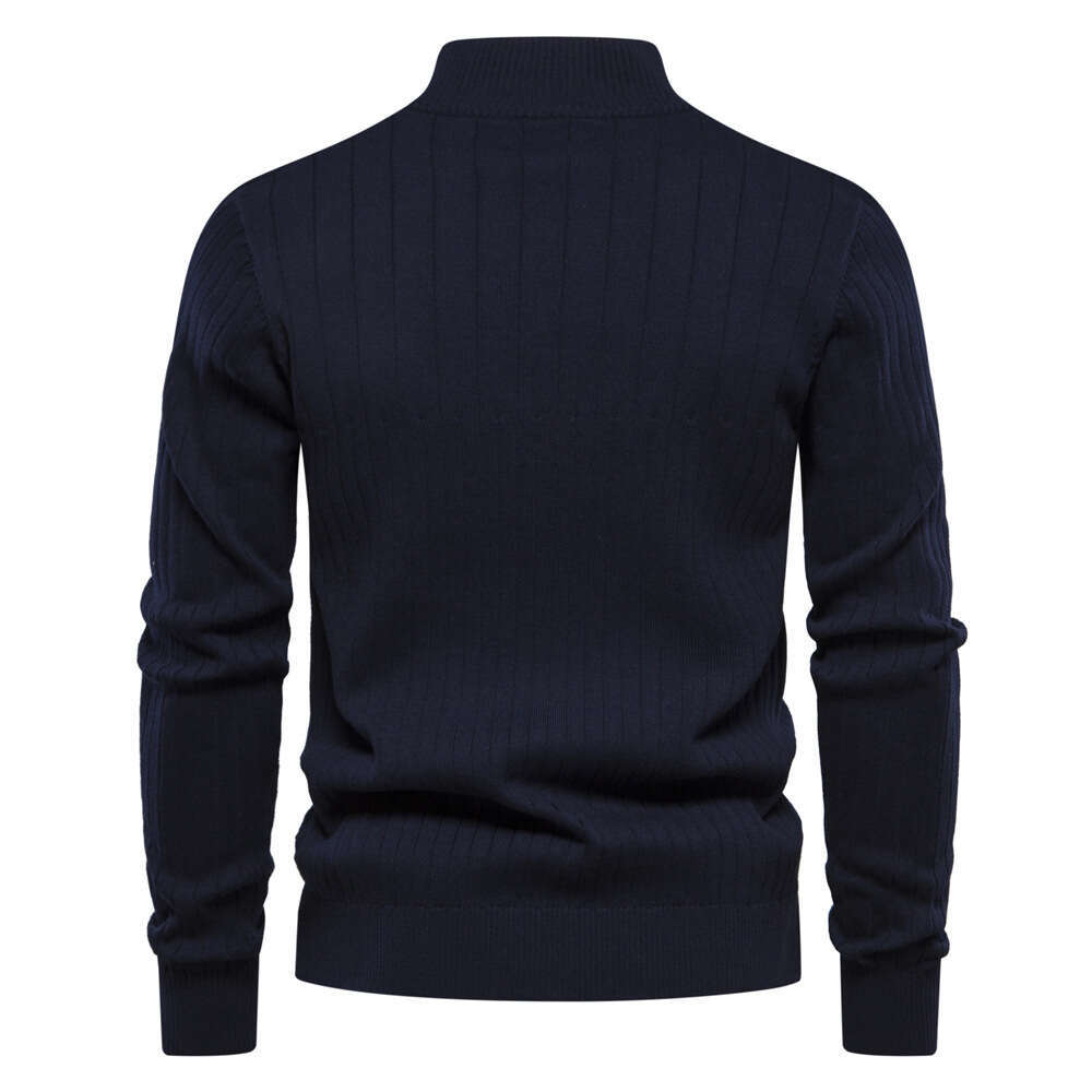 New Autumn and Winter European Style Stand Up Collar Sweater with Half Zipper, Solid Color Knit Sweater, High-Quality Men's Clothing