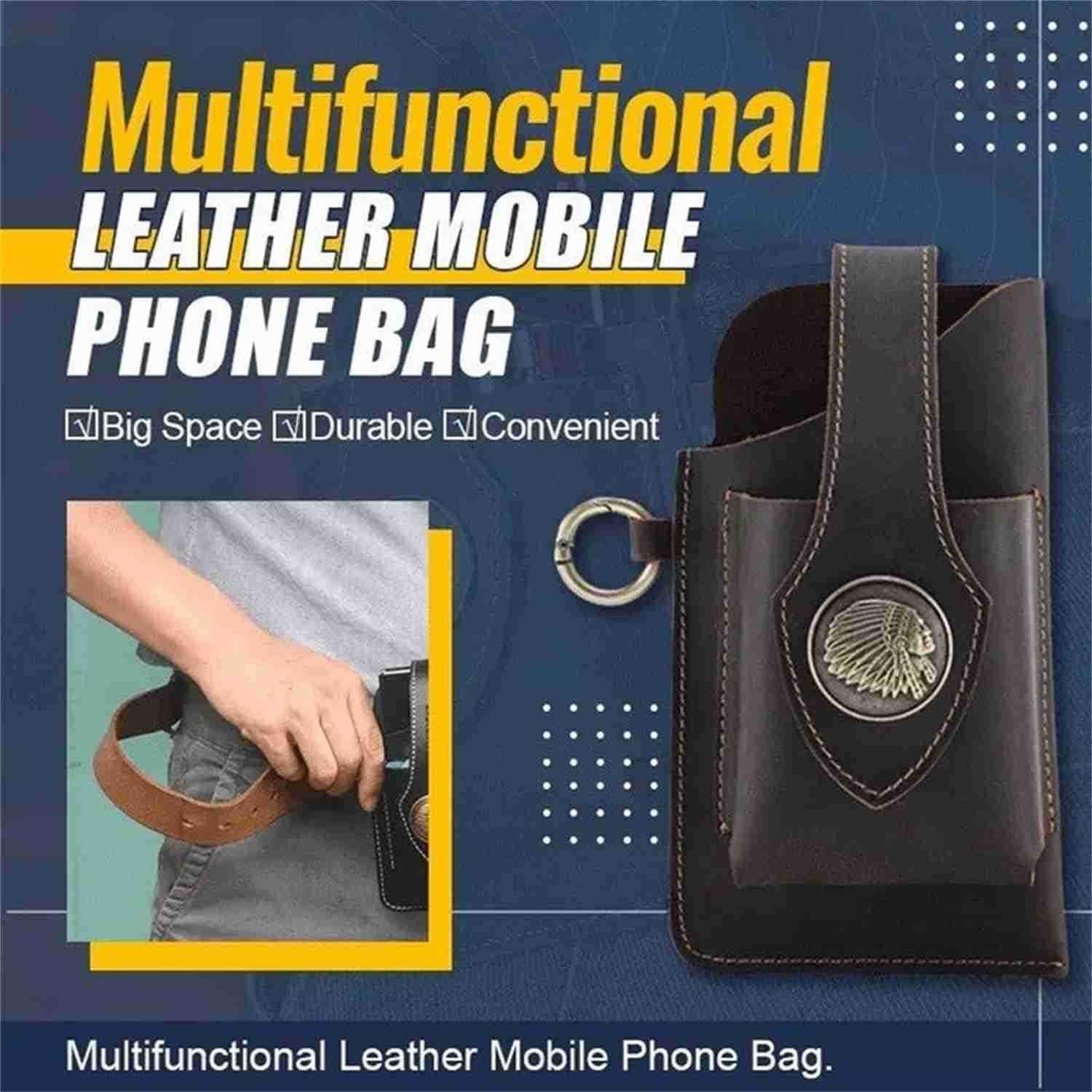 New Multifunctional Leather Mobile Phone Bag with Belt Clip Premium Rugged Leather Cell Phone Holster with Belt Loop Belt Phone Pouches Holder for All