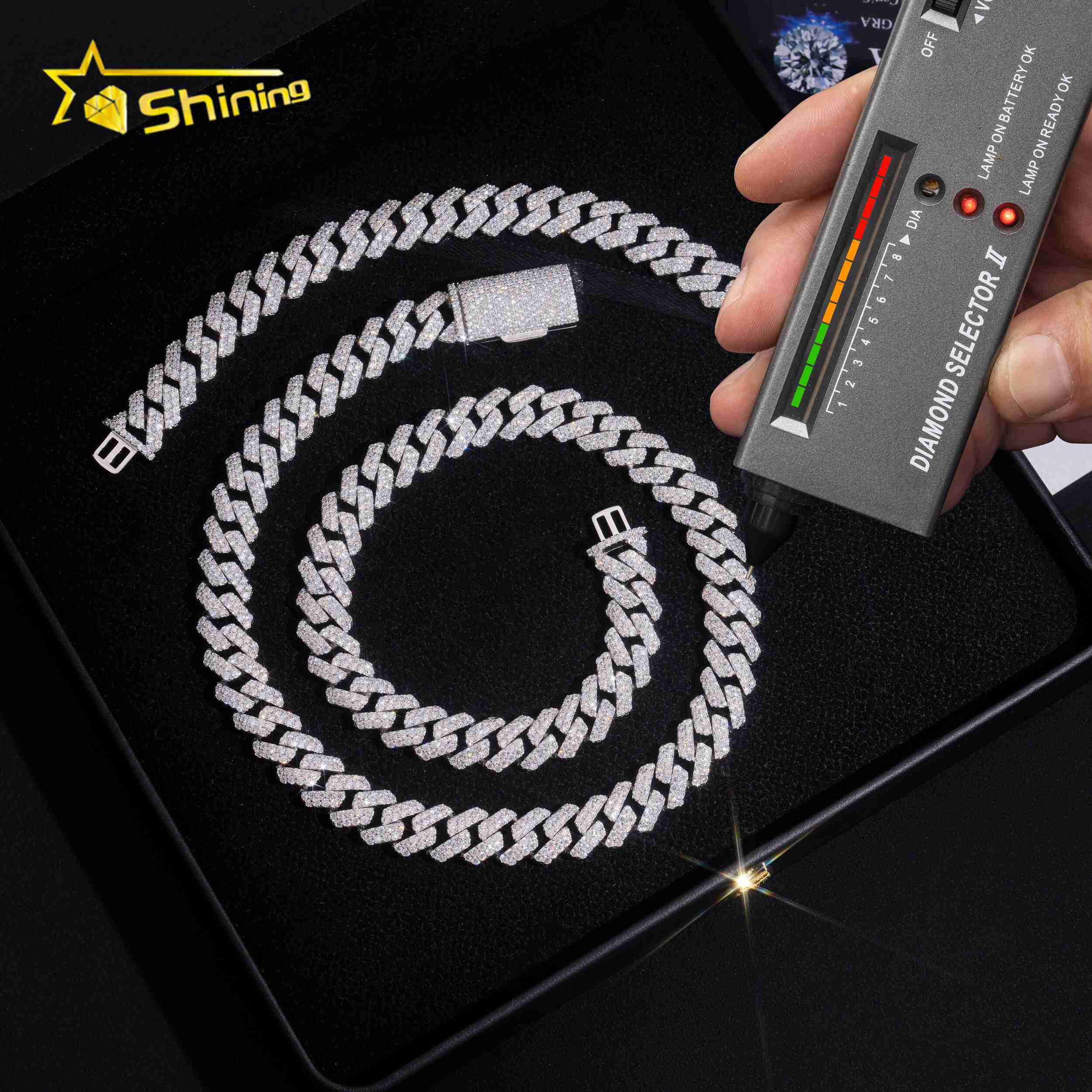 On Sale Hip Hop Jewelry 12mm Solid 925 Sterling Silver Men Necklace Bracelet Iced Out VVS Moissanite Cuban Link Chain