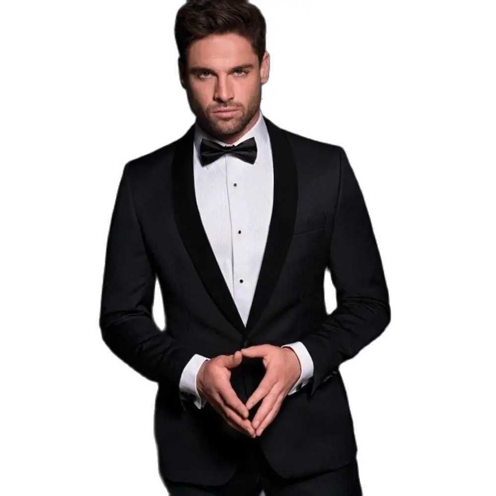 Black Velvet Shawl Lapel Men Suits 2 Piece Fashion Handsome Gentleman Wedding Tuxedo Elegant Party Prom Male Suit Slim 006A W250910