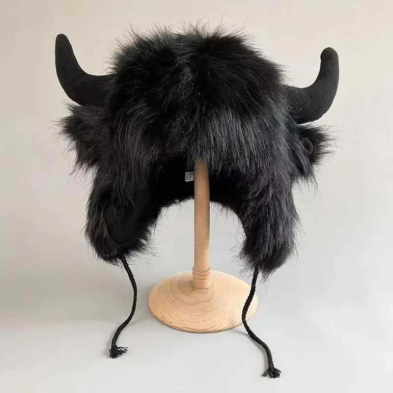 Winter Warm Big Black Cow Fur Thundeolt Hat Ear Protection Windproof ColdWeather Cotton C for Riding Electric CarXJ250910
