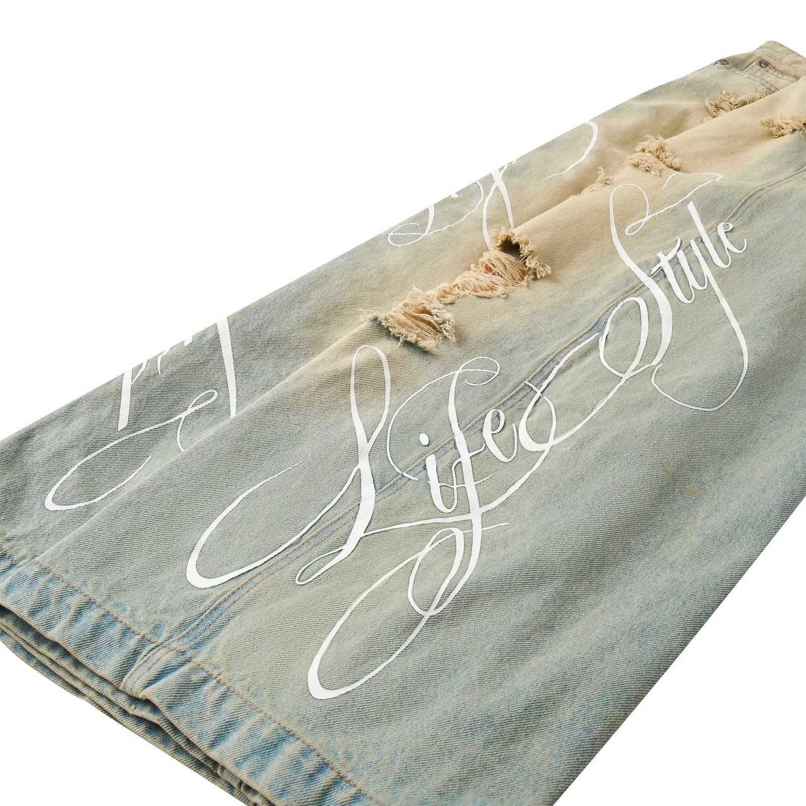 Y2K New Womens Loose Wash Old Ripped Jeans American Retro Streetwear Print Pattern Wideleg Jeans Hiphop Gothic Jeans Unisex Z250910