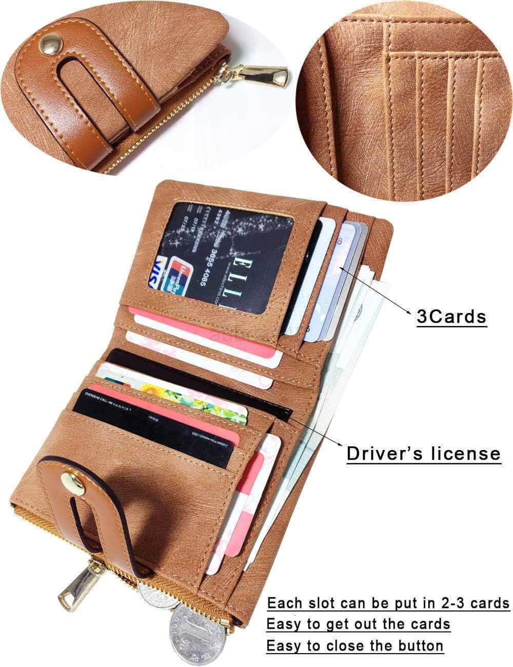 Womens Rfid Small Bifold Leather Wallet Ladies Mini Zipper Coin Purse id card PocketSlim Compact ThinZ250910