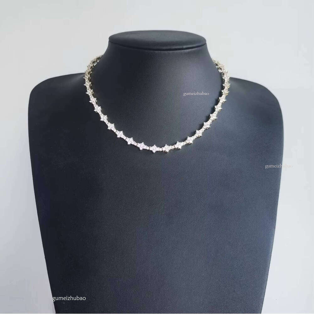 Pearlescent Tennis Chain Choker Moissanite Sier 4 Gold Plated Men's Women's Necklace Exquisite Ring