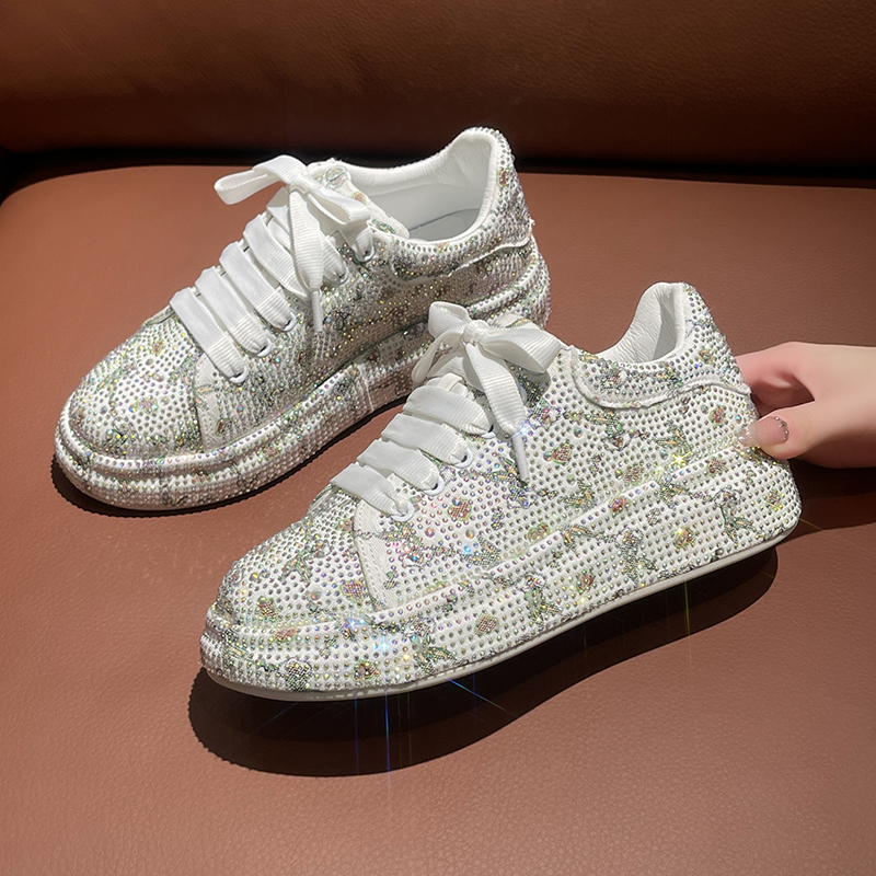 Brand Women's Sneakers Luxury Rhinestones Women Causal Shoes Designer Platform Sport Shoes Fashion Comfort Women Shoes Flat bottomed trendy shiny