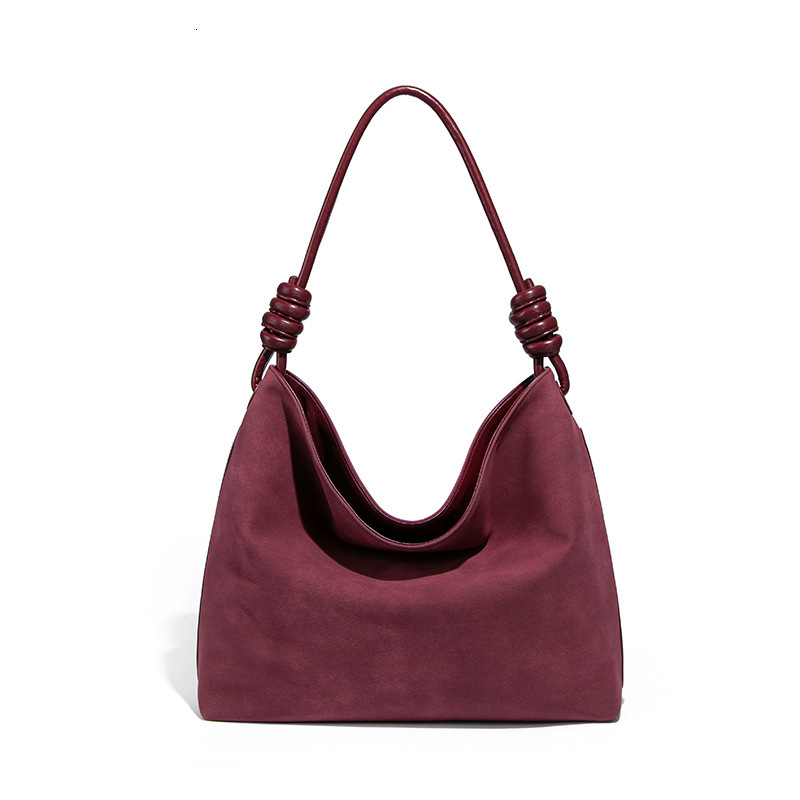 New Red Suede Tote Autumn Winter Single Shoulder Crossbody High-End Luxury Matte Commuter Bucket Bag