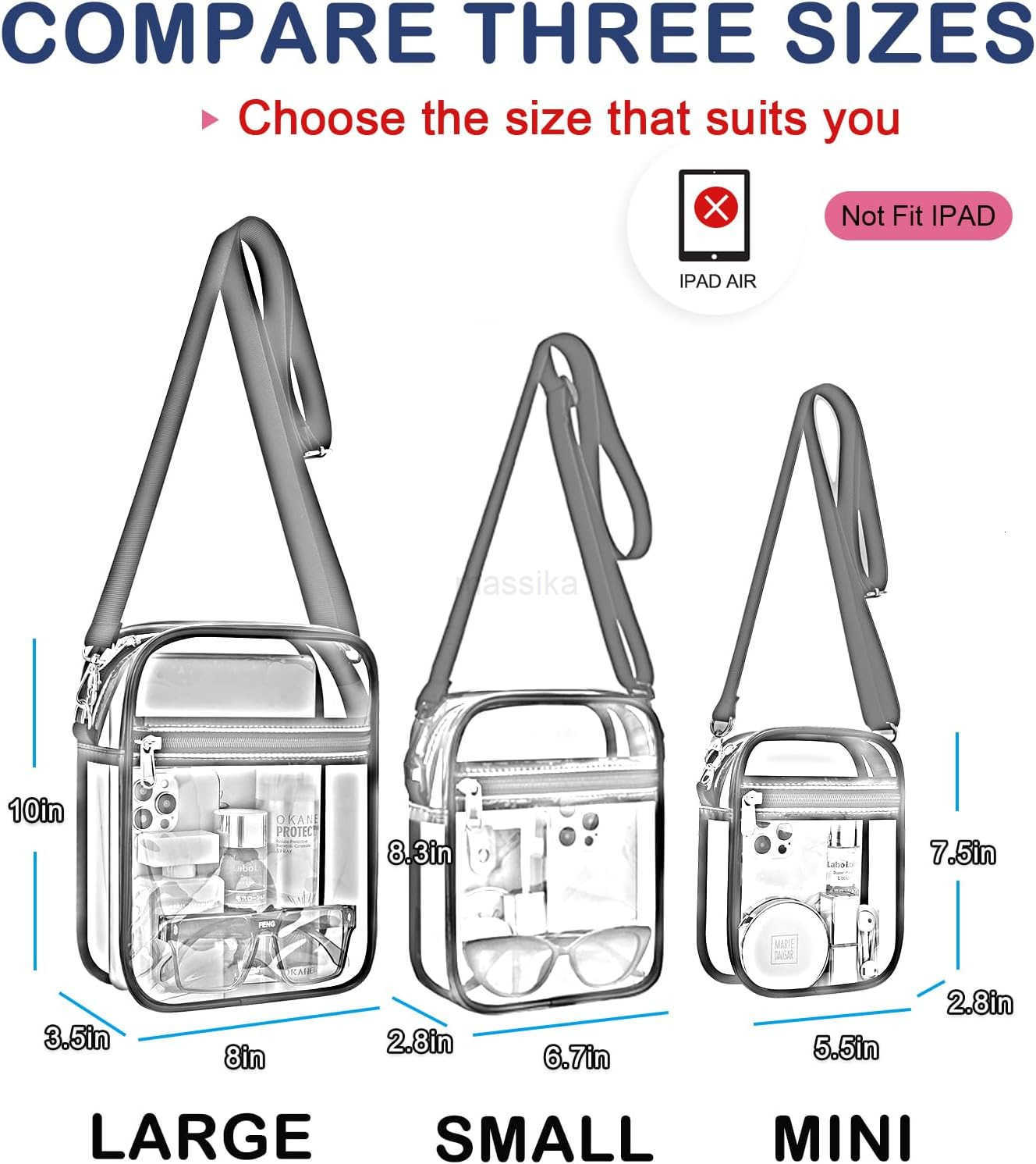 Clear Purse Stadium Transparent Messenger Bag Stadium Approved for Men and Women Clear CrossBody Bag M250910