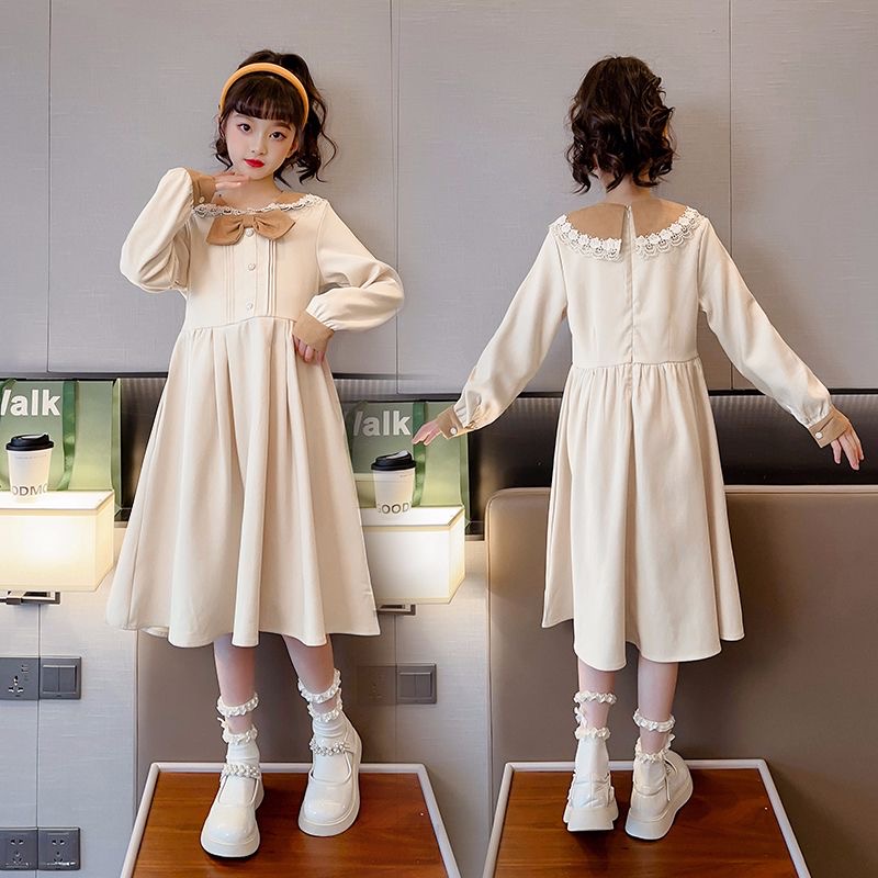 D322 Girls Korean style dress children's little fragrance style princess long-sleeved long skirt big child college elegant temperament Weste