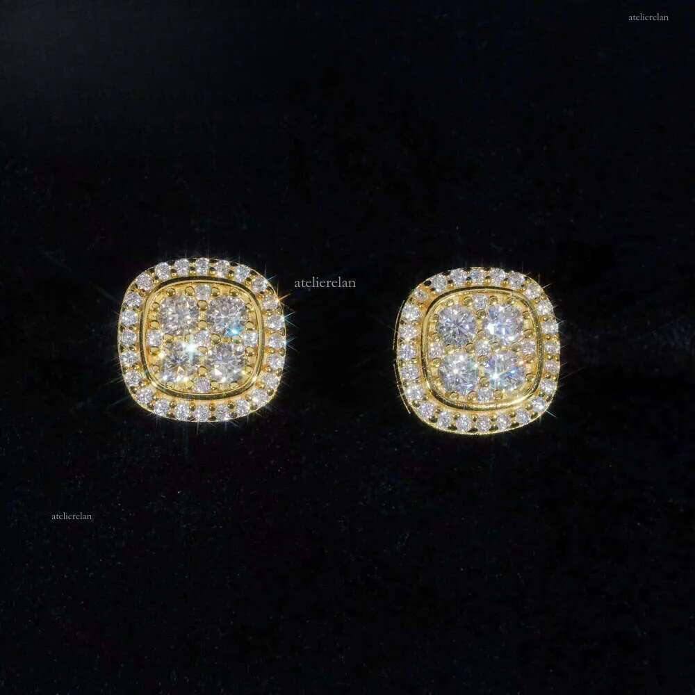 Fast Shipping 10mm Mens Earring Gold Plated Sterling Sier Iced Out VVS Dia Moissanite Screw Back Stud Earrings