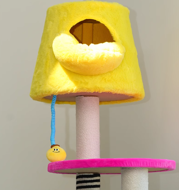 Multi-functional Feline Lounge Setup Featuring LED Light Fixture