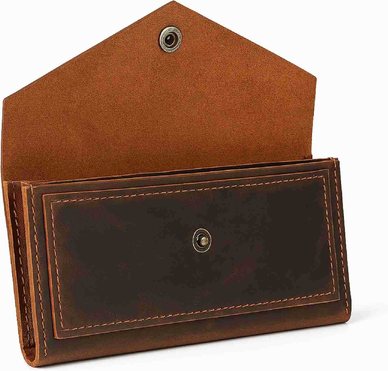 Brown Leather Cash Envelopes for Money Small Money Pouch With Mobile Holder Handmade Leather Wallets Currency Holder Money Organizer for Cash Money Ba