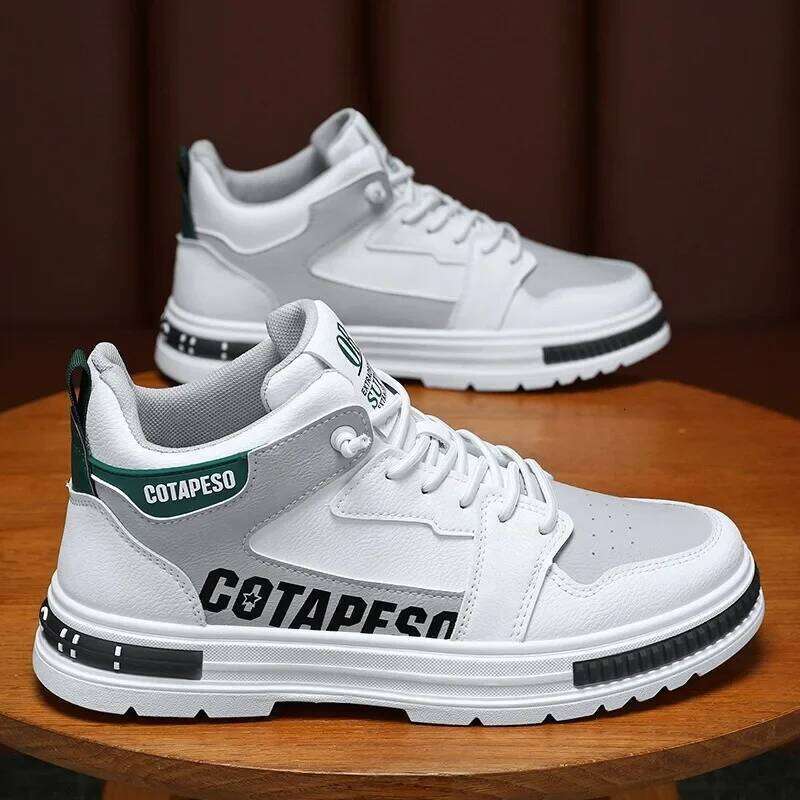 Fashion Men Walking Shoes Men High Top Boots Trend Skateboard Shoes PU Leather Casual Shoes Spring Brea thable Co mforts Platform