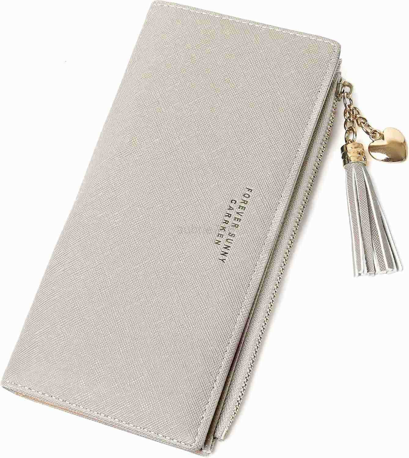 Long Wallet for Women Grey Leather 12 Card Slots Coin Pocket Minimalist DesignZ250910