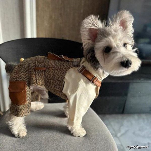 Dog Overalls: British Style Striped Pet Jumpsuit Puppy Clothes With Pocket For Small/Medium Dogs (Boy/Girl) - Size M