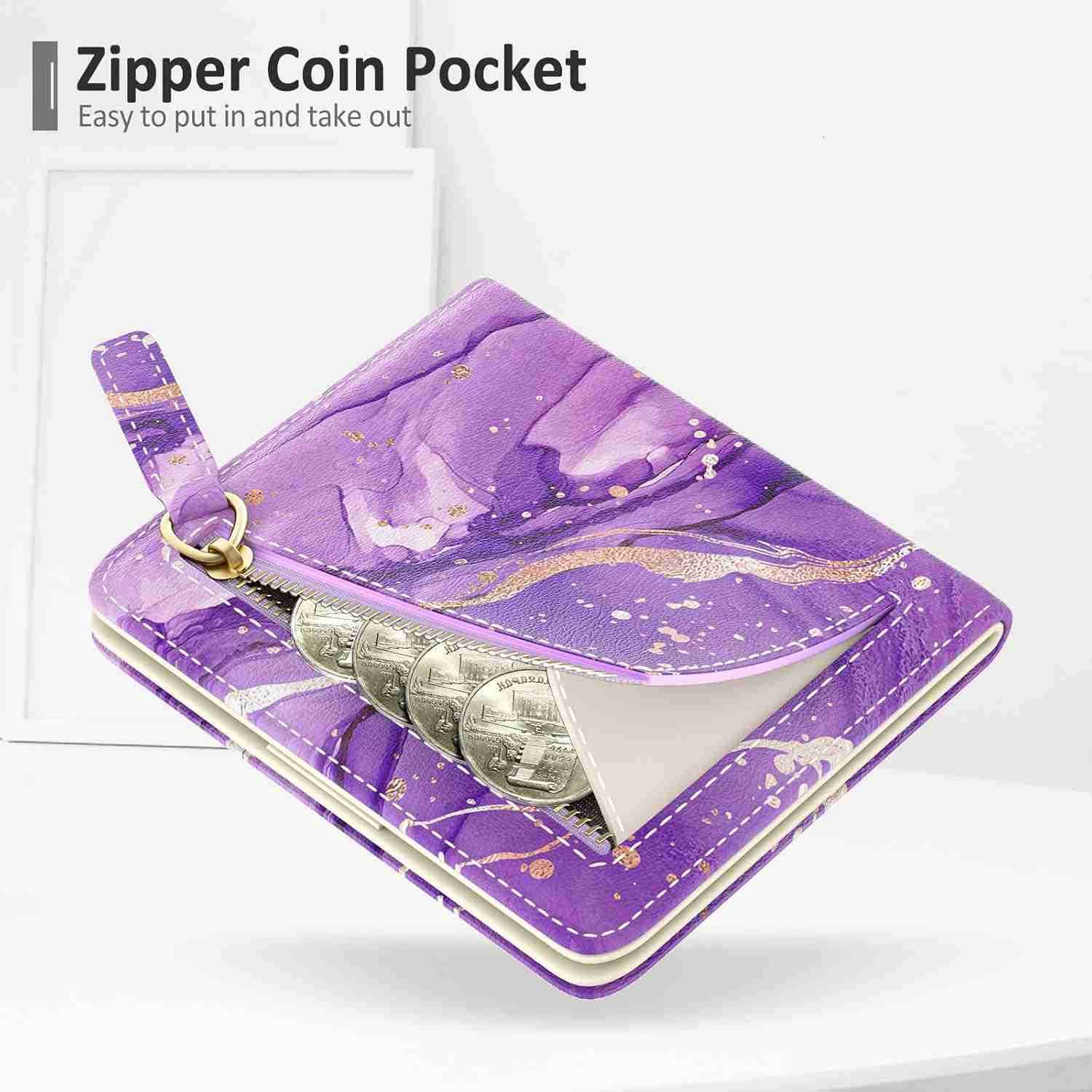 Womens Wallet Small Slim RFID CARD Holder Wallet for Women Leather Compact Bifold Purse with Zipper Coin Pocket Cute Ladies Purse with ID Window PurpZ