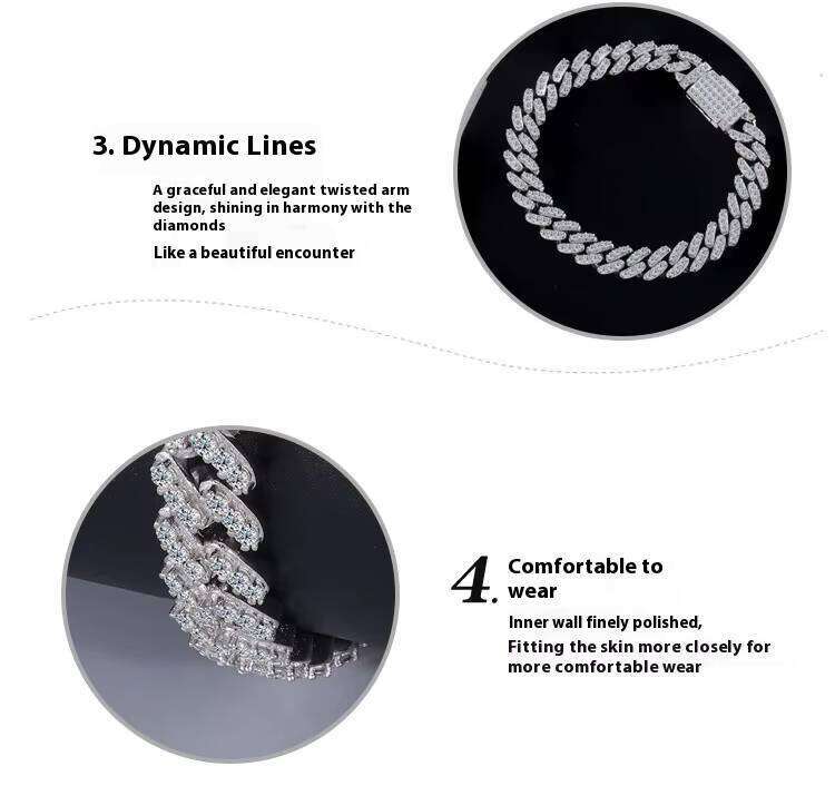 S Sterling Sier Moissanite Cuban Bracelet Solid Full Dia Hip-Hop Style Unisex Trendy Suitable for Both Men and Women
