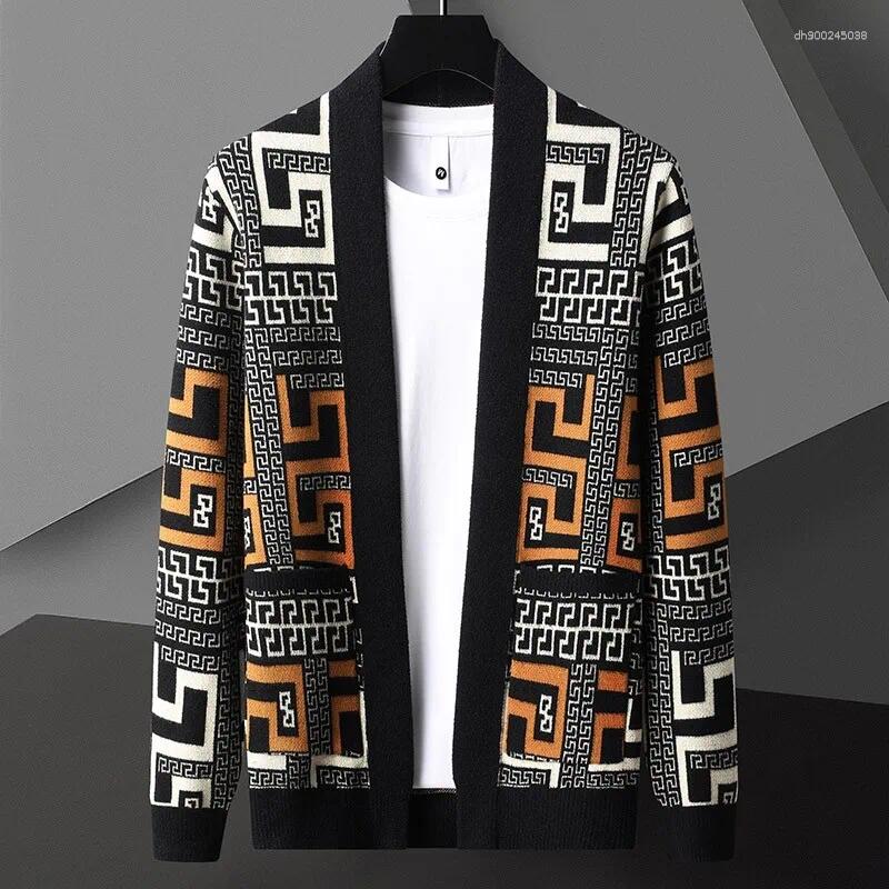 Men's Sweaters Spring And AutumnvCardigan Knit Sweater Outerwear Fashion Trendy Casual Printed Plus Size Loose Fit