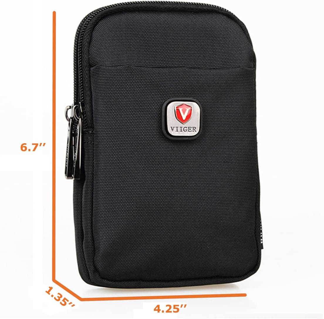 Versatile Nylon Dual Phone Holster Cellphone Belt Case Holder Mens Belt Pouch wClip Smartphone Belt Loop Pouch Bag 2 Zipper Pockets Compatible with iP