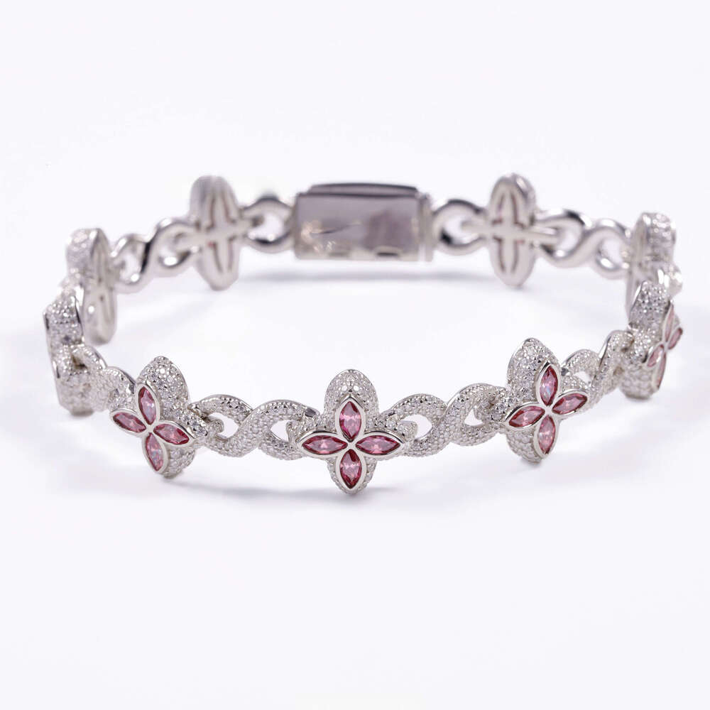 Charm Colorful Marquise Eye Moissanite Four Leaf Clover Sier Cuban Chain Mens Women Jewelry Bracelet Bangles