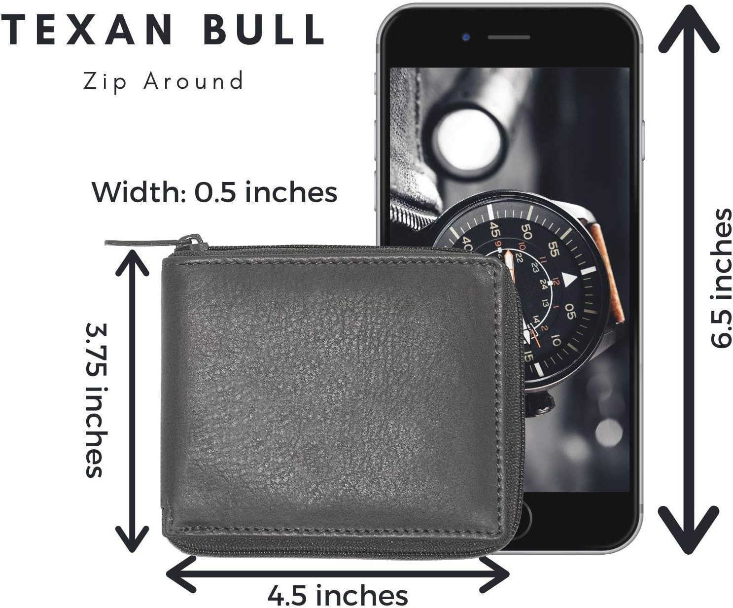Mens Leather Zipper wallet Zip Around Wallet Bifold Multi Card Holder BlackZ250910
