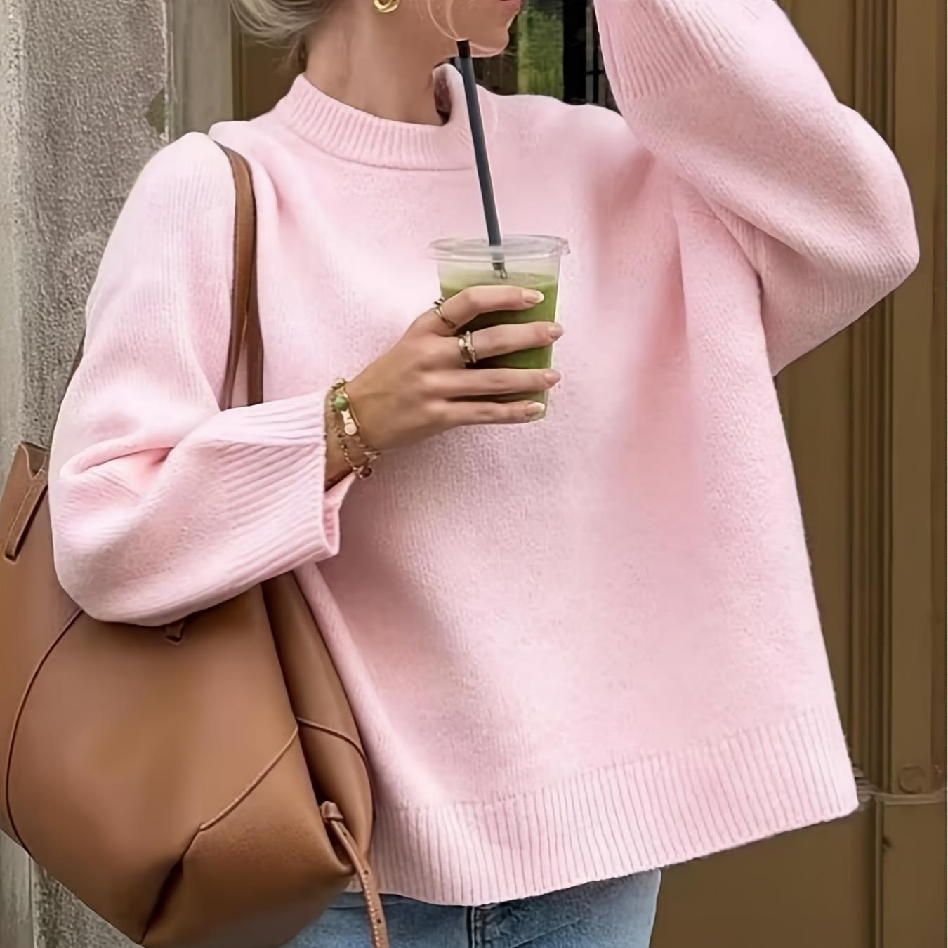2025 new round neck pink design long sleeved knitted sweater for women's designer casual pullover