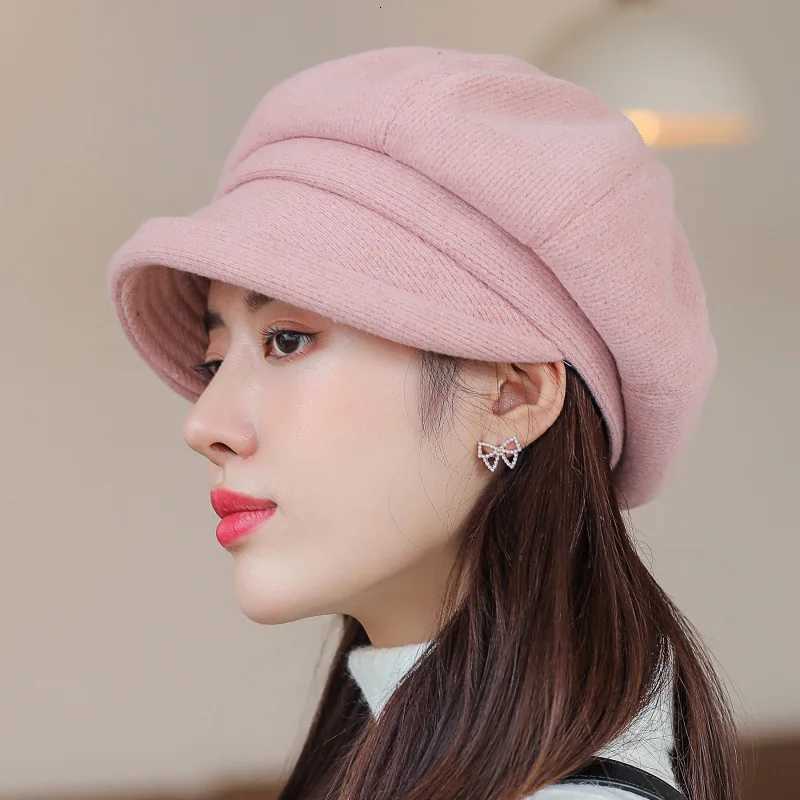 Wens Beret Hat Trendy Japanese Sty Furry Octagon Chic Thick Warm Rold Brim Solid Color Autumn Winter Daily Casual G250910