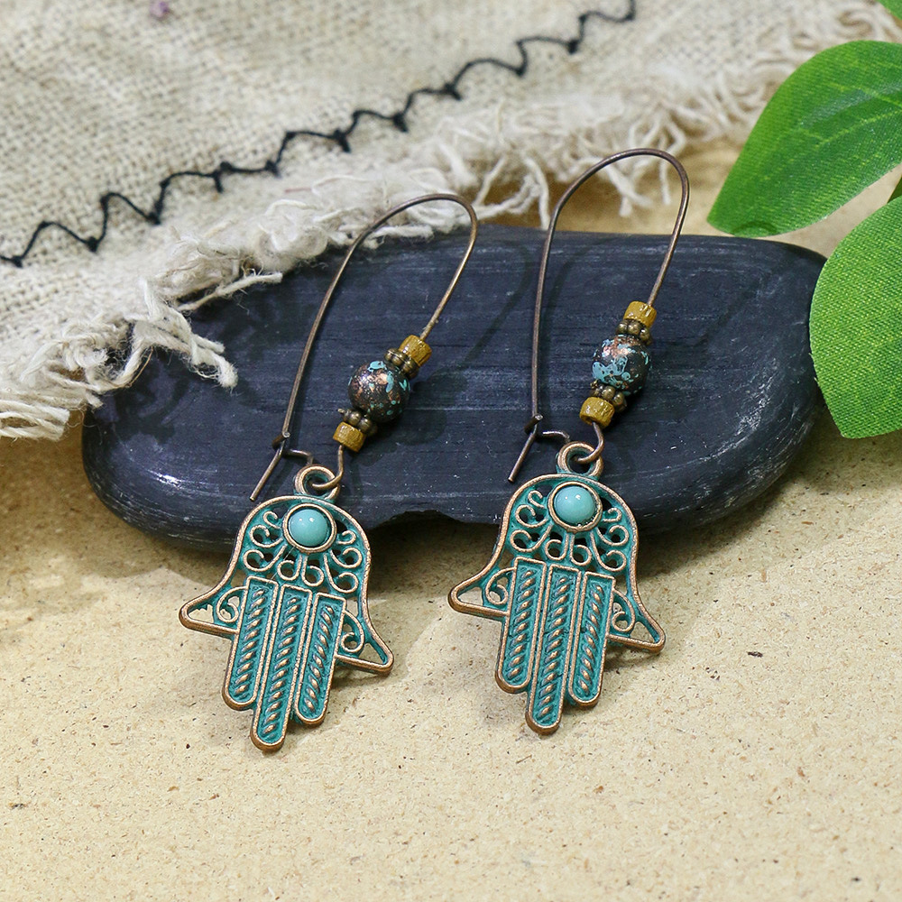 Bohemian Turquoise Tassel Earrings for Women Geometric Alloy Fringe Drop Earrings Retro Vintage Statement Jewelry