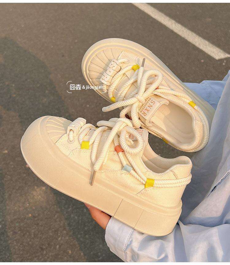 White Sneakers for Women 2025 Designer Shoe New Summer and Autumn Thick-Soled Canvas Shell Toe Ins Trend Board Shoes