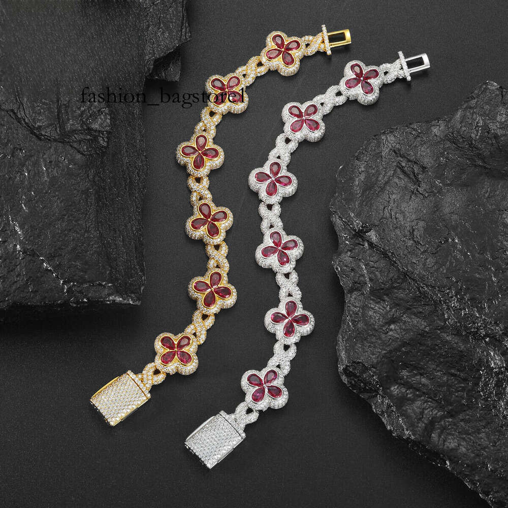 Fashion Mens Jewelry 17mm Sterling Sier VVS Moissanite Dia Colorful Iced Out Four Leaf Clover Infinity Link Bracelet