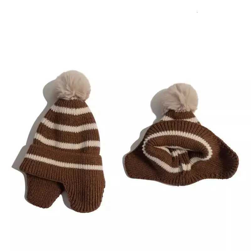 Baby Hat Winter Autumn Korean Striped Knitted Ear Protection Keep Warm Beanie Hats For Girls Boys With Pompom Ball Children NewXJ250910