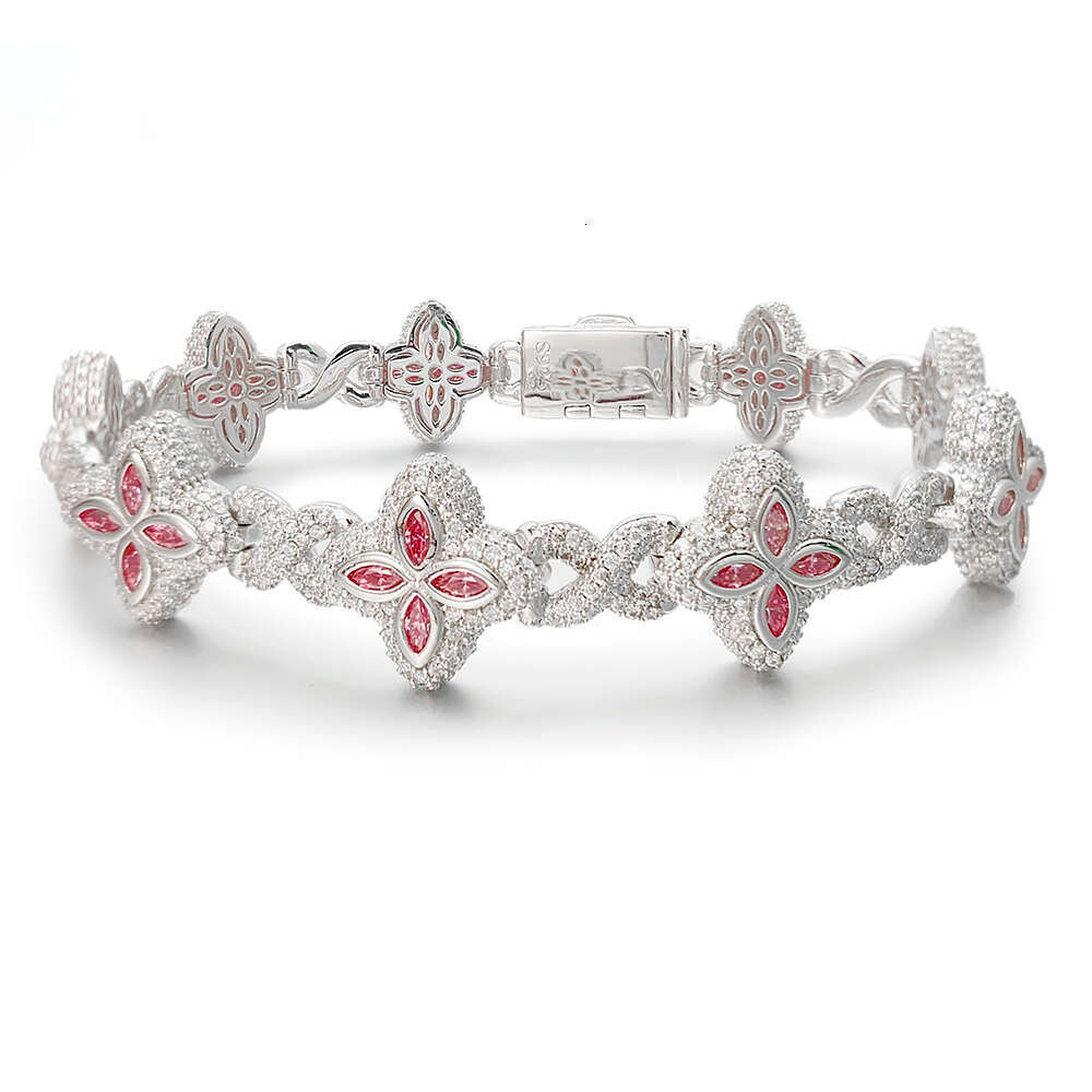 15mm New Marquise Flower Design Colorful Sliver Hip Hop Jewelry Iced Out Cuban Link Moissanite Bracelet