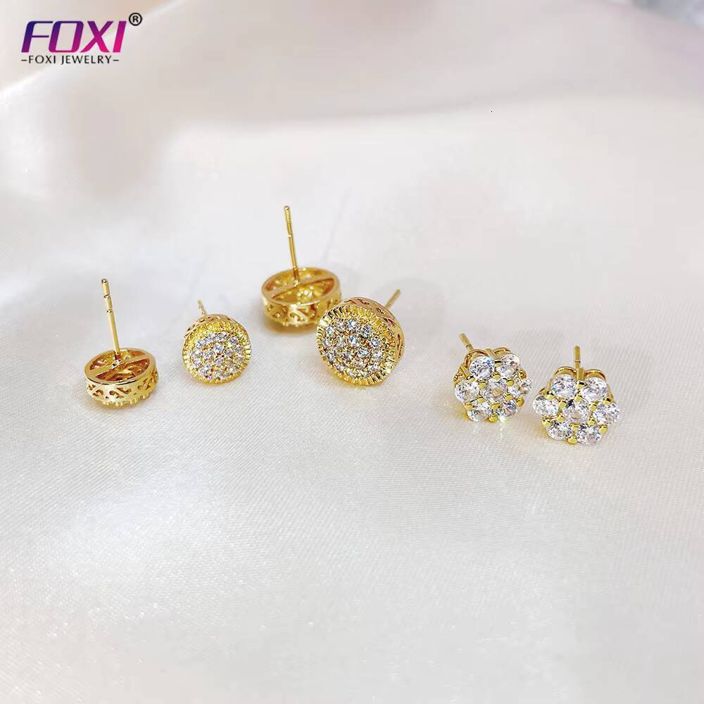 Hot Selling Gold Plated Jewelry Studs Setting Iced Out Round Cubic Zirconia Dainty Flower Stud Earring for Women Man